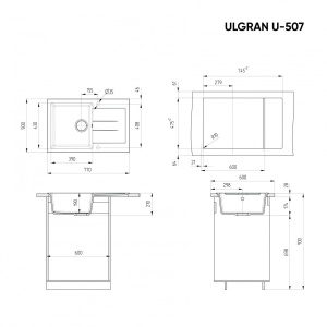 Set: Bela granitna sudopera Ulgran U507 + slavina SanDonna Andra Gold-White - Img 2