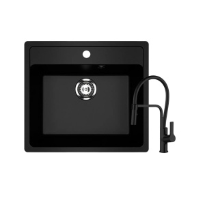 Set crna Granitna sudopera Ulgran U104 sa Andra Full Black slavinom i sifonom