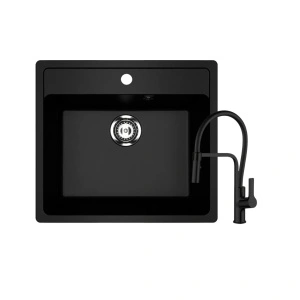 Set crna Granitna sudopera Ulgran U104 sa Andra Full Black slavinom i sifonom