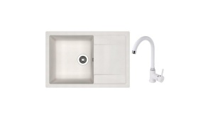Set Granitna sudopera Techno 760 bele boje i lučna slavina