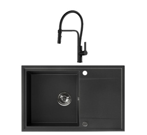Set Valterra NIKO 780 – crna granitna sudopera 780x500 mm sa SanDonna ANDRA slavinom