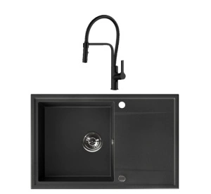 Set Valterra NIKO 780 – crna granitna sudopera 780x500 mm sa SanDonna ANDRA slavinom