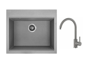 Set Valterra NIKO 570 – siva granitna sudopera 570x500 mm sa sivom lučnom slavinom