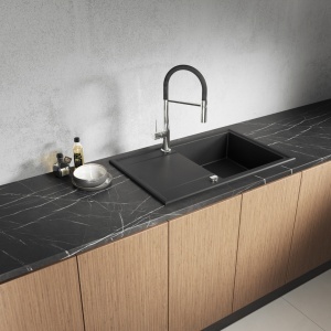 Set Valterra NIKO 780 – crna granitna sudopera 780x500 mm sa SanDonna ANDRA slavinom - Img 4
