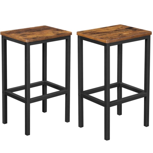 VASAGLE Set 2 scaune bar inalte, sezut dreptunghiular, cadru din otel, 40x30x65cm, stil industrial, maro rustic si negru