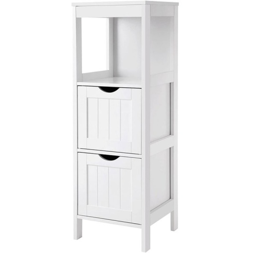 VASAGLE Dulap de podea pentru baie, multifunctional, 2 sertare, 30x30x89cm, alb