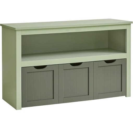 VASAGLE Dulap depozitare jucarii, din MDF, cu 3 compartimente detasabile pe roti, 30x102x60 cm, verde