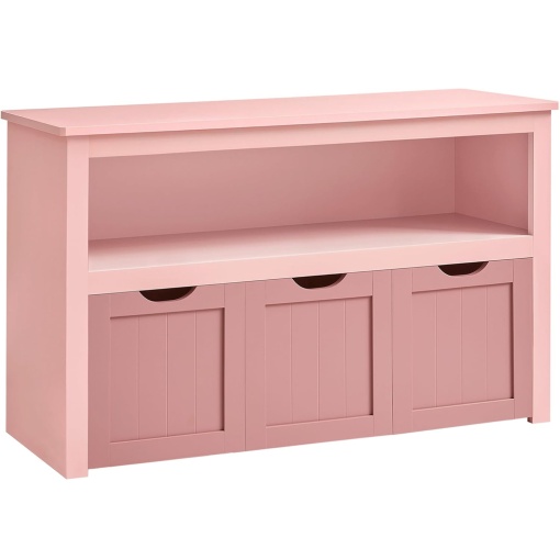 VASAGLE Dulap depozitare jucarii, din MDF, cu 3 compartimente detasabile pe roti, 30x102x60 cm, roz