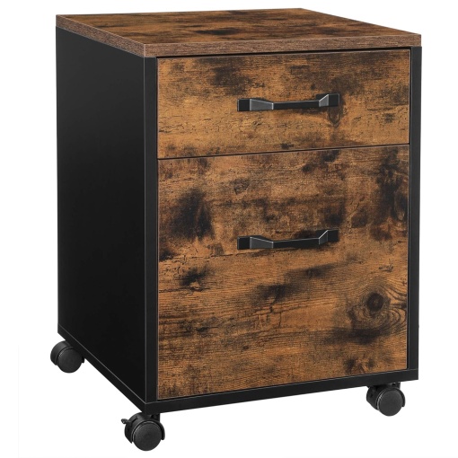 VASAGLE Dulap mobil tip rollbox pentru birouri, cu 2 sertare, stil industrial, 41x40x55cm, maro rustic
