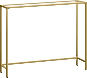 Consola metalica Vasagle, 100 × 20 × 80 cm, blat sticla securizata, auriu