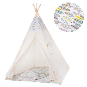 Cort copii Sersimo stil indian Teepee Tent cu fereastra, covoras gros si 2 perne, cu flori - Img 2