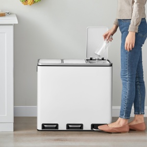 Cos de gunoi pentru reciclare SONGMICS, 3 compartimente, 3×18 L, 61×31×56 cm, alb - Img 3