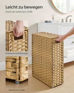 Cos pentru rufe Songmics, 55 L, ratan, capac & manere - Img 6