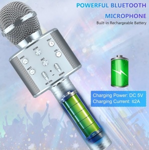 Microfon karaoke WS-858 , Boxa Inclusa, SD Card, USB, AUX, argintiu - Img 2