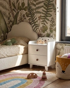 Noptiera pentru copii MIMILI, 2 sertare, 56 cm, alba, MDF si lemn de pin, design scandinav - Img 2