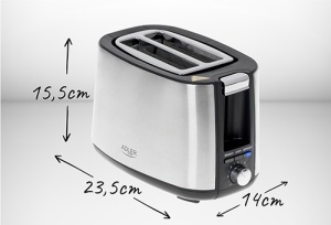 Prajitor de paine Adler AD 3214, 2 felii, 900 W, 7 niveluri rumenire, otel inox - Img 6