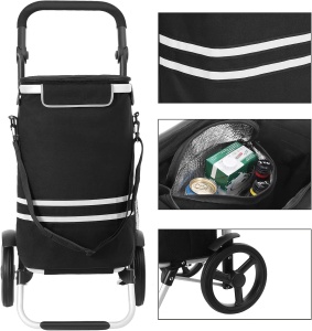 SONGMICS Carucior de cumparaturi piata, pliabil, compartiment frigorific, multifunctional, 44x35x100 cm, negru - Img 3