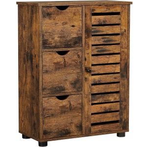 SONGMICS Comoda cu 3 sertare si dulap, 60x30x80cm, maro rustic - Img 1