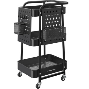 SONGMICS Raft de depozitare mobil tip carucior rulant, pentru baie sau bucatarie, cadru otel, 32x43x74 cm, negru