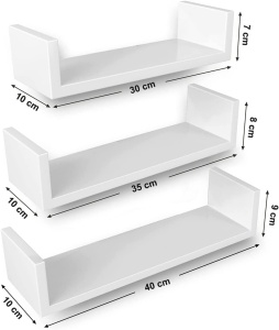 SONGMICS Rafturi plutitoare de perete, set 3 bucati, MDF, 30, 35 si 40 cm, alb - Img 3