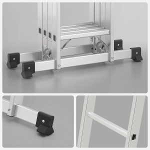 SONGMICS Scara multifunctionala din aluminiu, cu 2 placi tip platforma, 12 trepte, sarcina 150 kg, gri - Img 4