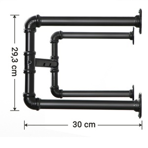 SONGMICS Set 2 sine metalice de agatat haine, montare pe perete, aspect industrial, 112x30x30cm, negru - Img 3