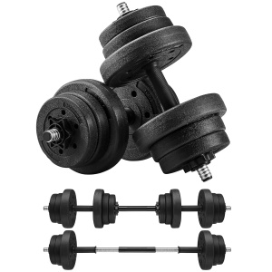 SONGMICS set gantere reglabile 2 in 1, 20 kg, cu bara extensie pentru haltera, discuri cu umplutura beton, negru - Img 1