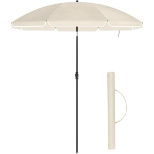 SONGMICS Umbrela terasa gradina sau plaja, cu inclinare, husa, diametru 160cm, bej - Img 1