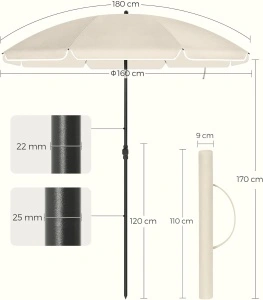 SONGMICS Umbrela terasa gradina sau plaja, cu inclinare, husa, diametru 160cm, bej - Img 3