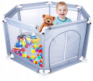 Tarc loc de joaca pentru copii sau bebe, material textil, gri, 130x60cm - Img 2
