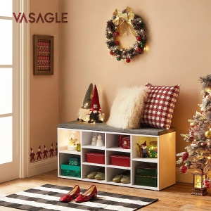 VASAGLE Banca pentru hol cu suport pentru pantofi, 10 compartimente, cu perna, 104x48x30cm, alb - Img 2