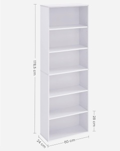 VASAGLE Biblioteca 6 rafturi, in stil scandinav, rafturi ajustabile, PAL, 60x24x179 cm, alb - Img 3