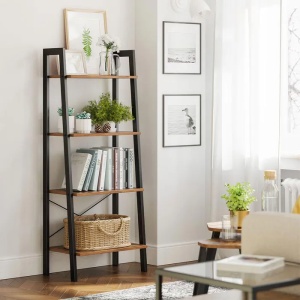VASAGLE Biblioteca tip scara, cadru otel cu 4 polite din MDF, stil industrial, 56x34x138cm, maro rustic - Img 3