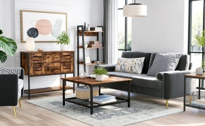 VASAGLE Biblioteca tip scara, cadru otel cu 4 polite din MDF, stil industrial, 56x34x138cm, maro rustic si negru - Img 3