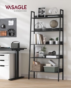 VASAGLE Biblioteca tip scara, cadru otel cu 5 polite, stil industrial, 80x30x170 cm, negru - Img 2