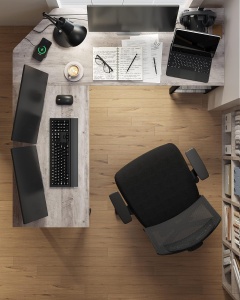 VASAGLE Birou de colt in forma de L, cu 2 rafturi de depozitare, 138x138x75cm, industrial, gri si negru - Img 2