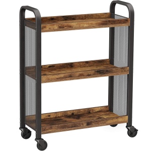 VASAGLE Carucior de servire pe roti pentru bucatarie, cu 3 polite, stil industrial, 26x66x85cm, maro rustic - Img 1