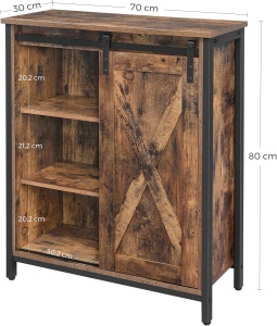VASAGLE Comoda tip bufet cu usa glisanta si rafturi reglabile, stil industrial, 70x30x80cm, maro rusitc - Img 4