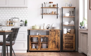 VASAGLE Dulap de depozitare tip bufet, cu 3 usi, stil industrial, 110x33x75cm, maro rustic si negru - Img 2