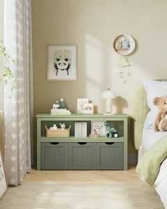VASAGLE Dulap depozitare jucarii, din MDF, cu 3 compartimente detasabile pe roti, 30x102x60 cm, verde - Img 2