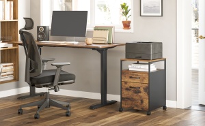VASAGLE Dulap mobil tip rollbox pentru birouri, cu 2 sertare, stil industrial, 44x42x67cm, maro rustic - Img 2