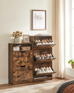VASAGLE Dulap pantofi cu 2 usi flip, separator reglabil si detasabil, pentru 8-12 perechi, 24x60x102cm, maro rustic - Img 3