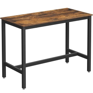 VASAGLE Masa de bar pentru bucatarie, dreptunghiulara, inalta, cadru de otel, 60x120x90cm, stil industrial, maro rustic si negru - Img 1