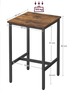 VASAGLE Masa de bar pentru bucatarie, patrata, inalta, cadru de otel, 60x60x92cm, stil industrial, maro rustic si negru - Img 3
