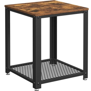 VASAGLE Masa de cafea laterala, tip noptiera, cu cadru metalic, 45x45x55cm, maro rustic si negru - Img 1