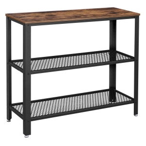 VASAGLE Masa de intrare, cadru metalic cu 3 polite din MDF, 35x102x80cm, maro rustic si negru - Img 1