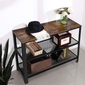 VASAGLE Masa de intrare, cadru metalic cu 3 polite din MDF, 35x102x80cm, maro rustic si negru - Img 4