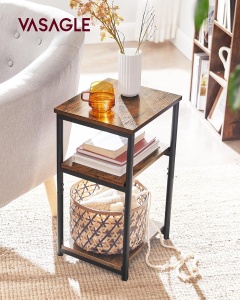 VASAGLE Noptiera cu 3 nivele pentru dormitor, cadru din otel, design industrial, 34x30x58cm, maro rustic - Img 2
