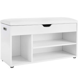 VASAGLE Pantofar cu banca, capitonata, 3 compartimente, sarcina 150 kg, 30x80x44cm, modern, alb - Img 1