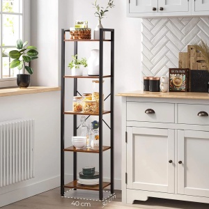 VASAGLE Raft cu 5 etaje, tip biblioteca, cadru metal si polite lemn, 40x30x153cm, industrial, maro rustic si negru - Img 4